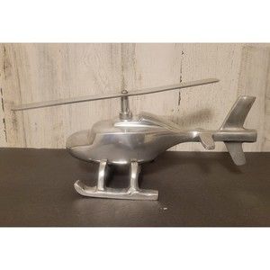 Silver Chrome Decorative Helicopter Figurine Desk Top Decor Used